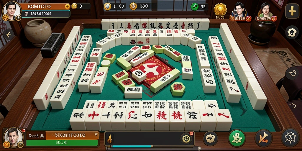 Tampilan utama gameplay <strong>BOMTOTO</strong> yang menampilkan keseruan permainan Mahjong.
