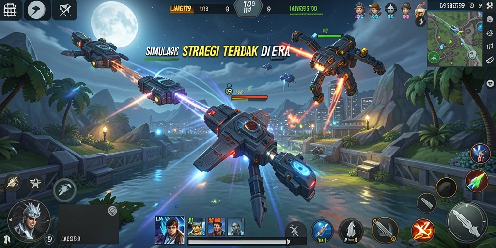 Screenshot LANGIT99 menunjukkan pertempuran strategis yang intens dan pembangunan kerajaan.