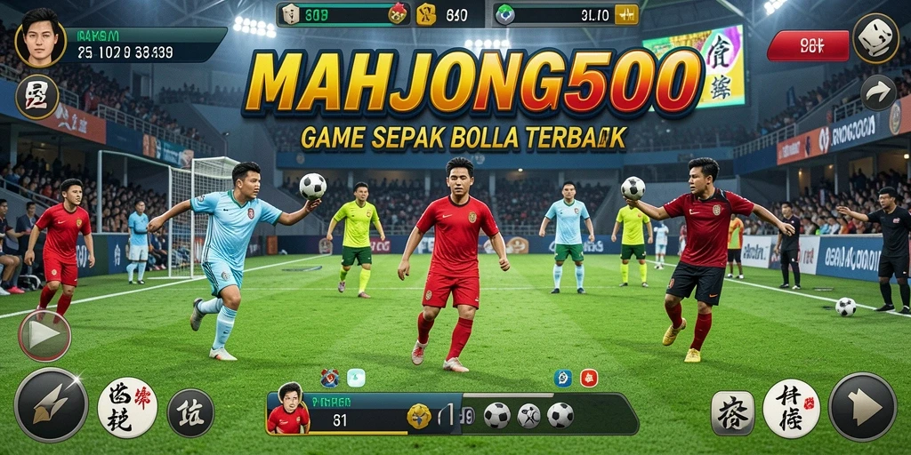Screenshot gameplay <strong>MAHJONG500</strong> yang memukau dari lapangan sepak bola.