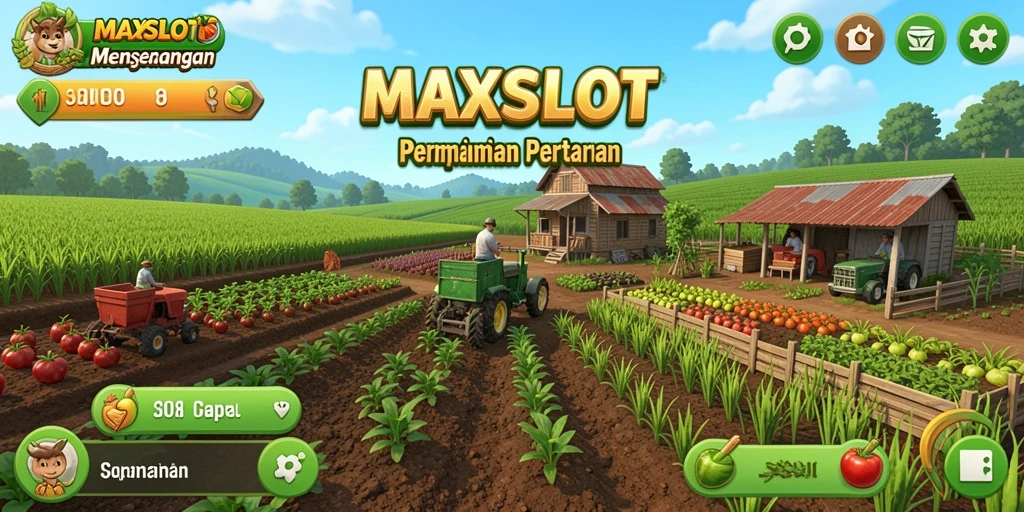 Tampilan screenshoot gameplay MAXSLOT dengan aktivitas bertani yang seru.