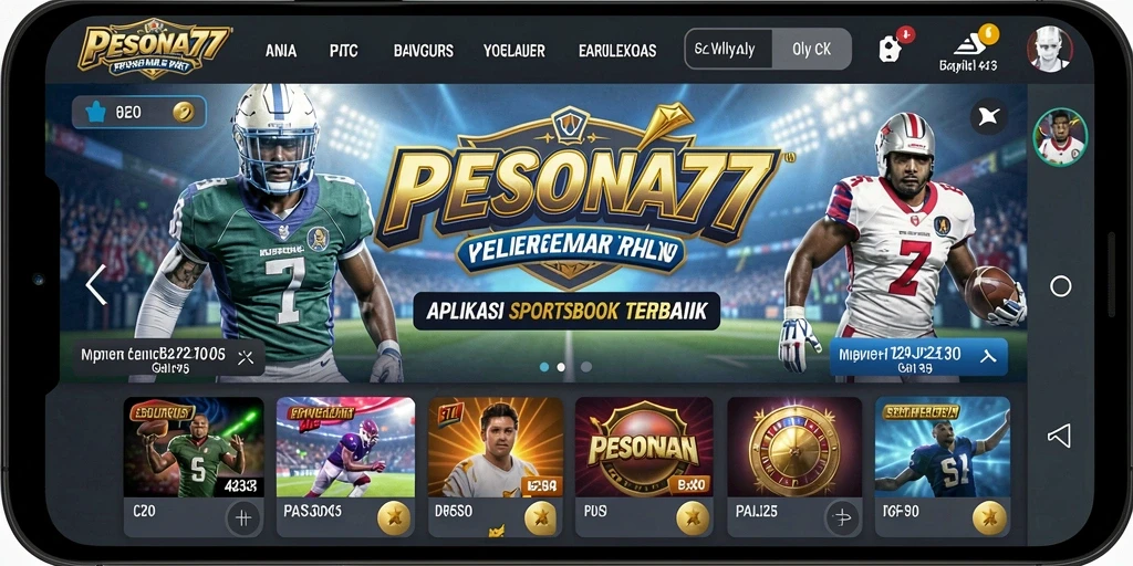 Screenshot PESONA77 menunjukkan antarmuka pengguna yang menarik dan fitur taruhan olahraga.