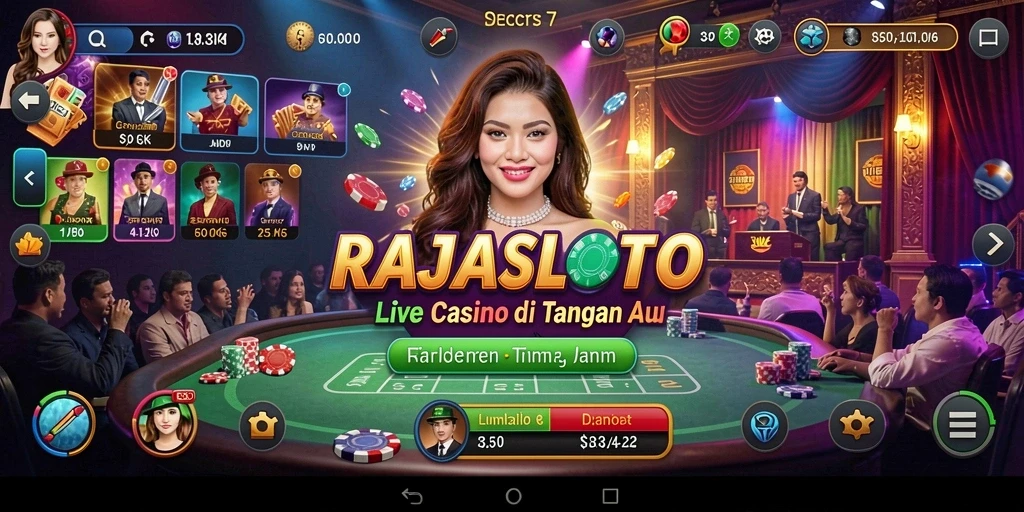 Screenshot menunjukkan gameplay Live Casino yang seru di RAJASLOTO.