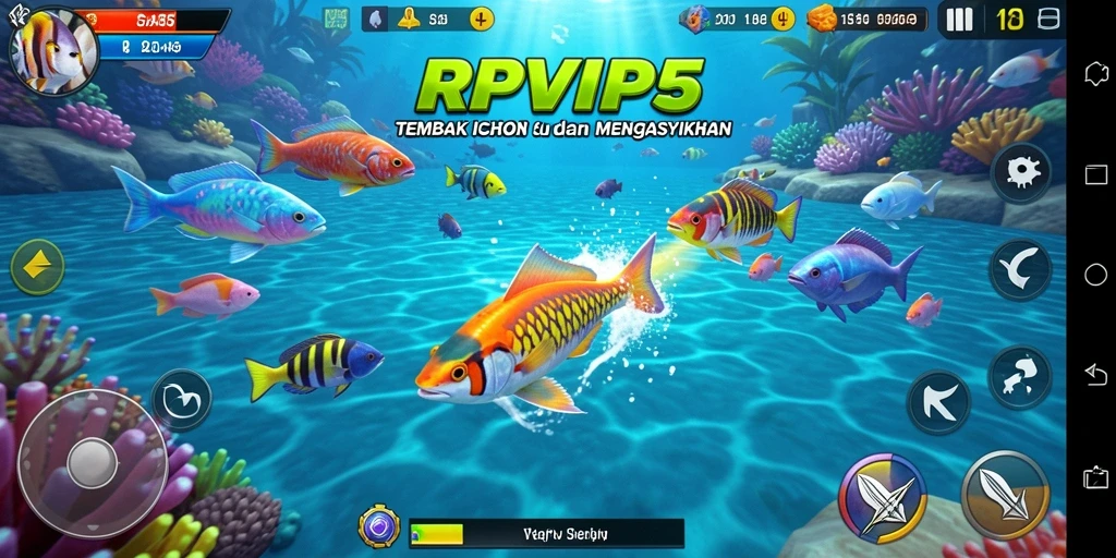 Tampilan gameplay menembak ikan yang seru dan penuh warna.